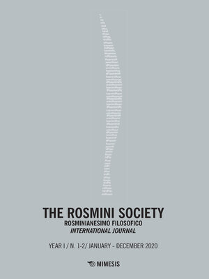 cover image of The Rosmini Society N. 1-2 / January-December 2020